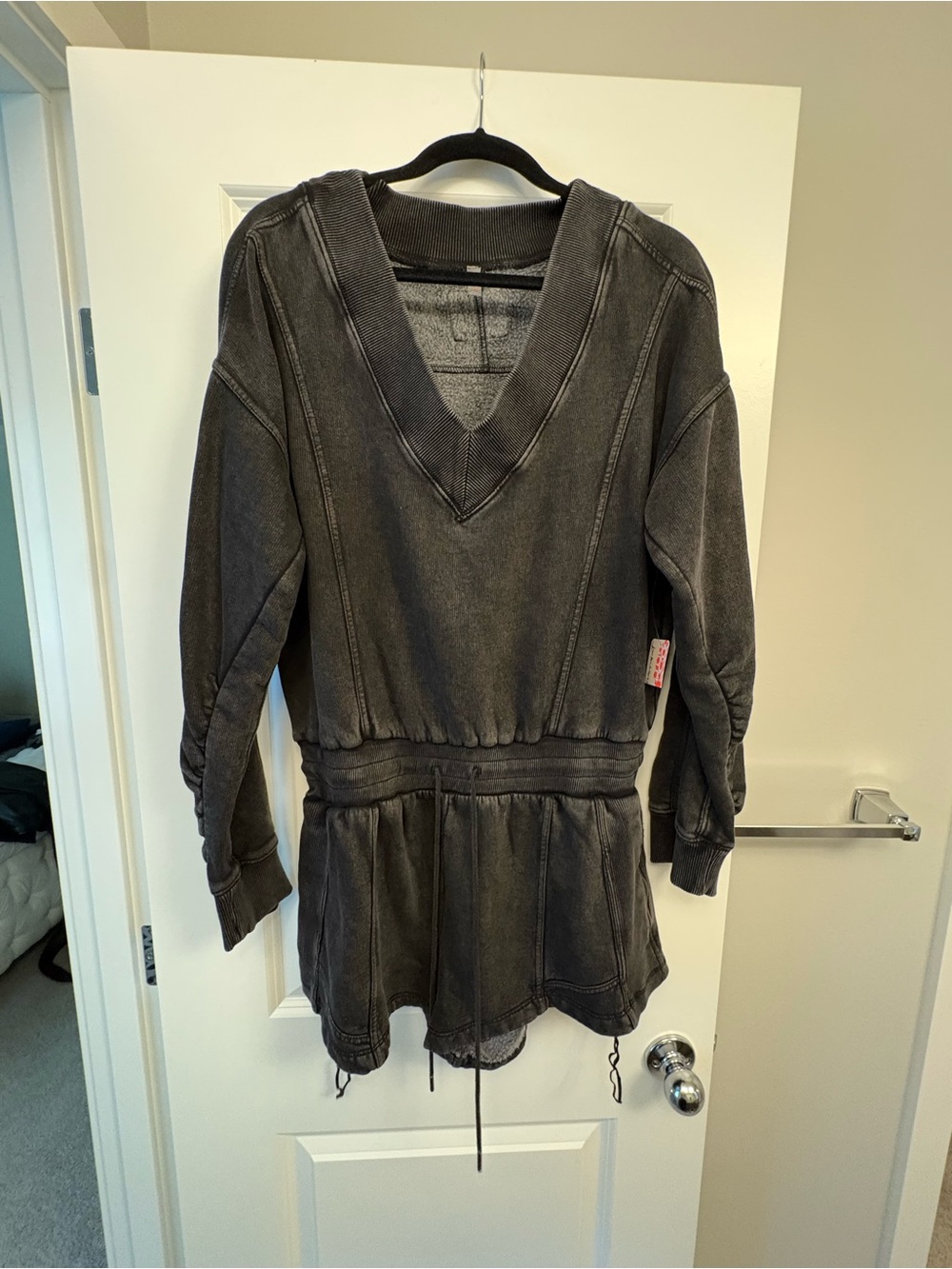 Free People Washed Charcoal V-Neck Drawstring Jumpsuit